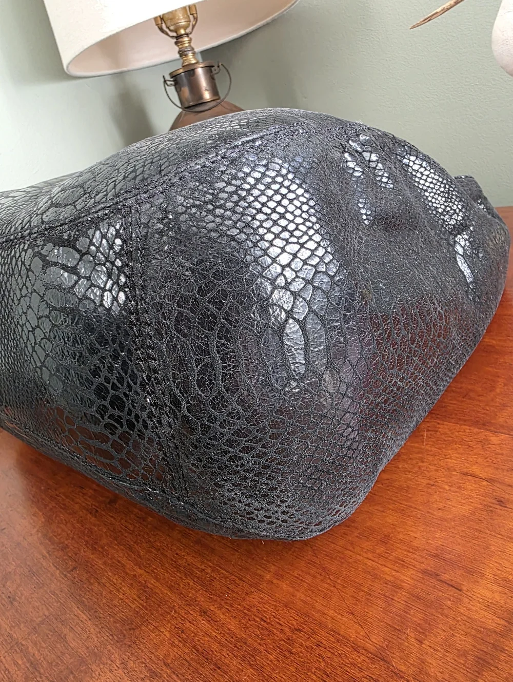 Michael Kors Slouchy Hobo Black Python Embossed Leather Shoulder Bag
